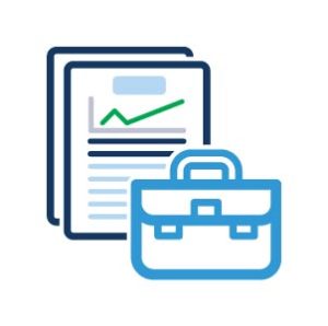 icon graphic of business papers and a brief case to represent business planning coureses