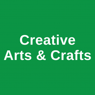 green square with text saying creative arts and crafts