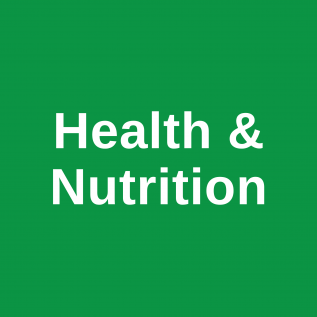 green square with text saying Health and Nutrition
