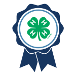 blue ribbon with green 4-H logo inside