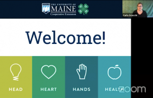 Zoom screen with Welcome sign with Head, Heart, Hands, and Health logo