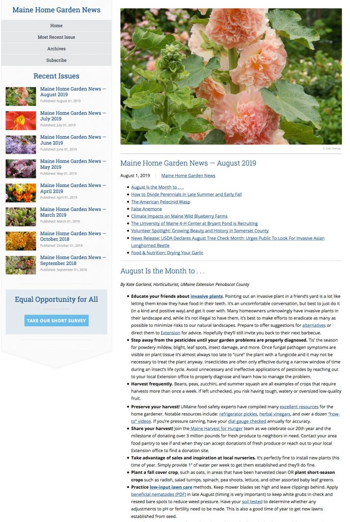 screenshot of the August 2019 issue of Maine Home Garden News