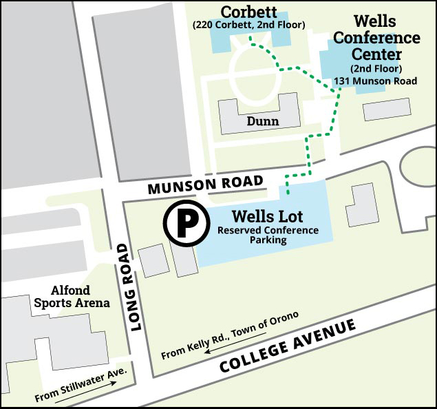 map of reserved conference parking map with wells and corbett buildings singled out