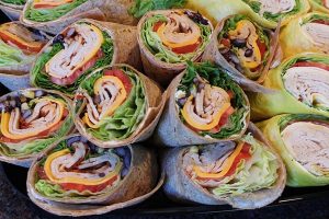 gourmet sandwich wraps with meat and cheese