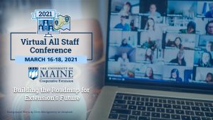 2021 Virtual All Staff Conference zoom background graphic - dark blue screen