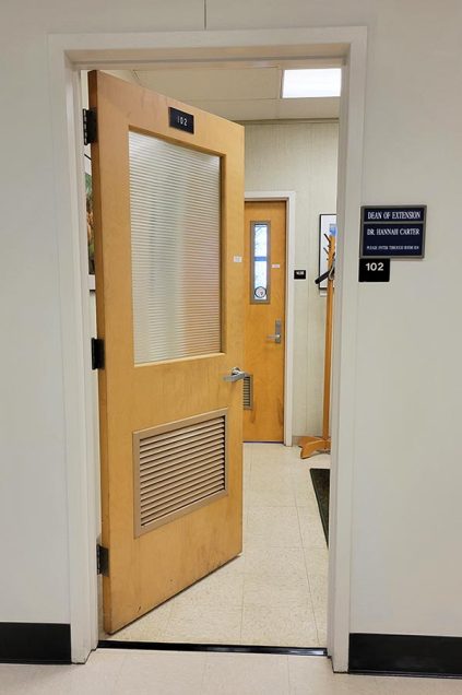 The dean's office with an open door at Libby Hall