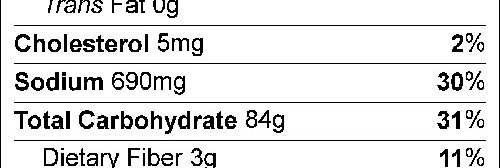 Nutrition Label for 6-Cup Yield Convenience Mix