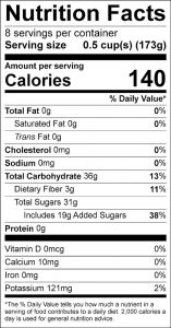 Cranberry Applesauce Food Nutrition Facts Label
