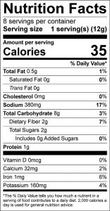 Convenience Taco Seasoning Mix Food Nutrition Facts Label (click to view)