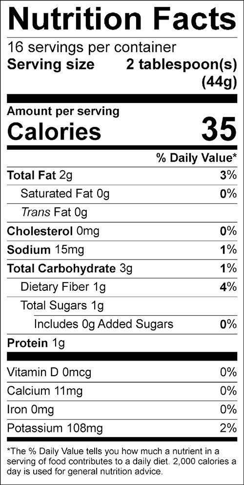 Eggplant Dip Food Nutrition Facts Label