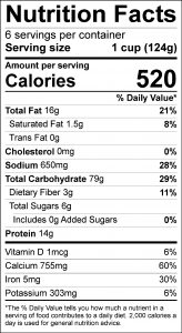 All-Purpose Convenience Mix for One or Two Food Nutrition Facts Label (click for details)