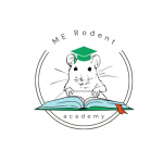 Mouse wearing a graduation cap reading a book. "ME Rodent Academy"