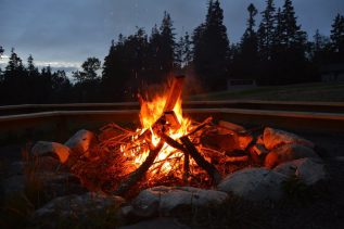 a fire crackling at night