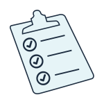 line art icon for clipboard with paper that has checkmarks