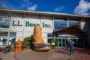 an exterior view of the LL Bean factory store in Freeport