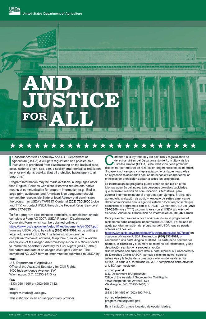 Screenshot of USDA And Justice For All poster.